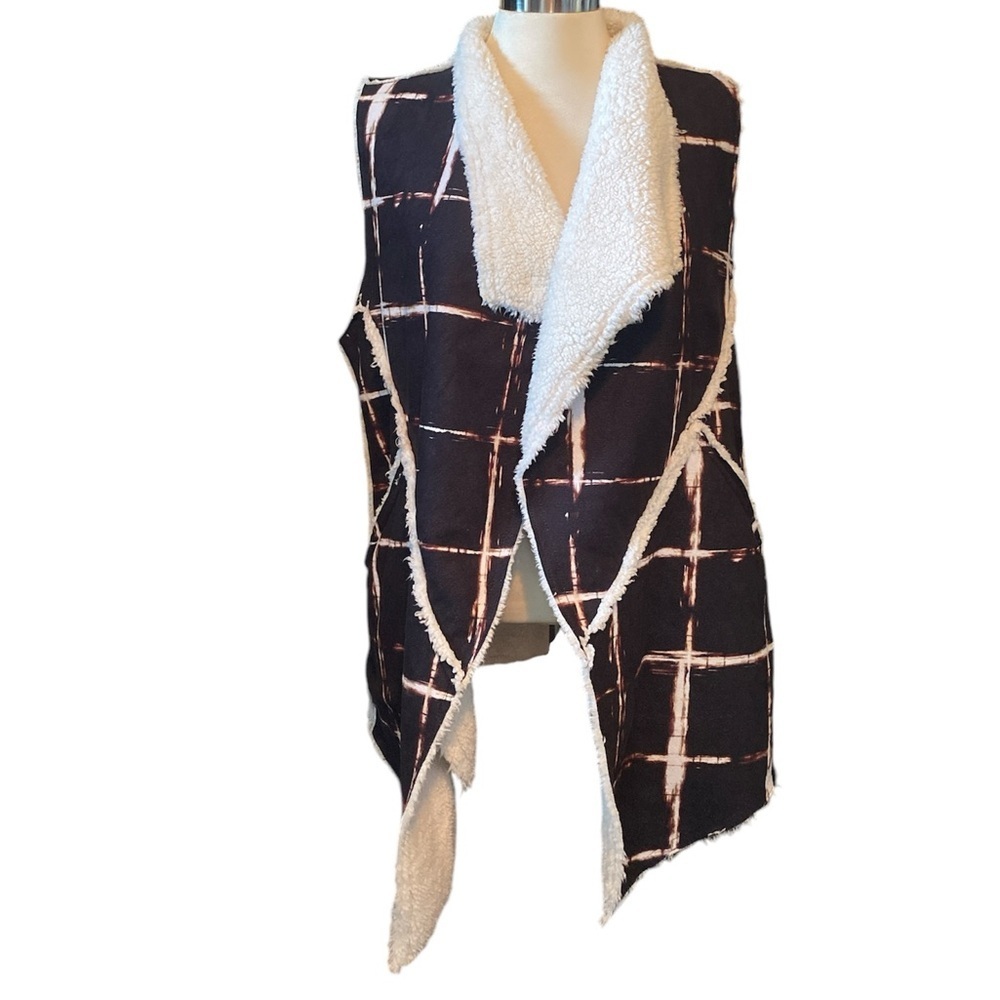 LuLaRoe Vest Open Drape Front Faux Fur Abstract M